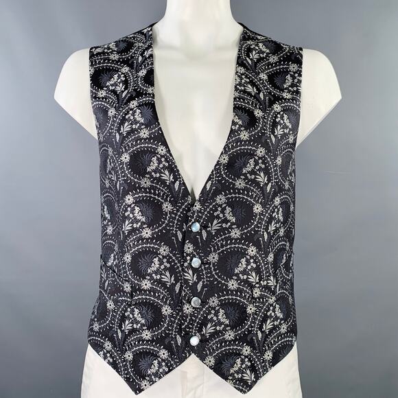 FAVOURBROOK Size 44 Black Grey Jacquard Silk Two Pockets Vest - Picture 1 of 7